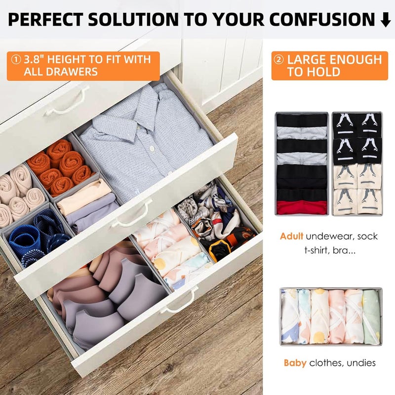 Criusia Drawer Organizers for Clothing 15 Pack, Foldable Fabric Closet Organizers and Storage Bins for Baby Clothes, Dresser Drawer Dividers for Adult Sock Underwear, Bra, Nursery Organization (Grey) - Image 4